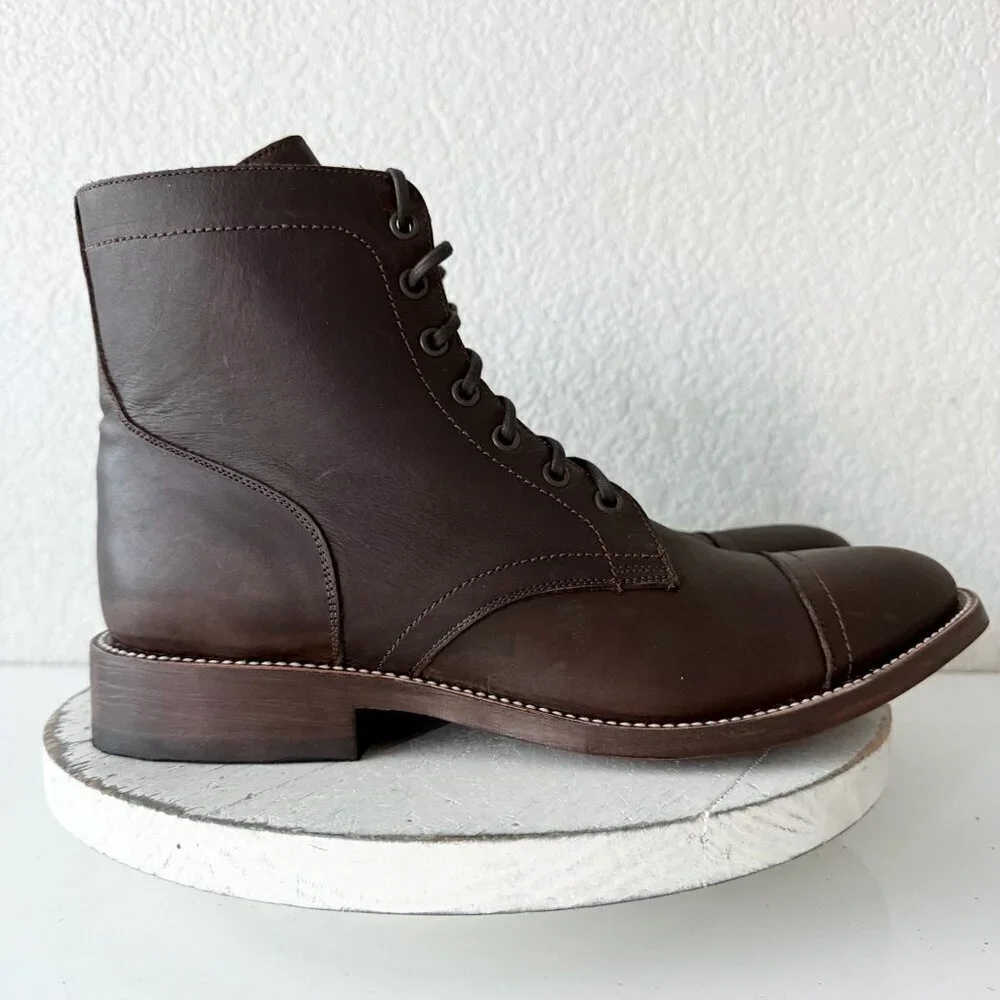 NEW Lane Mens Brown Ankle Boots Size 9.5 Lace-up Casual Genuine Leather Sole